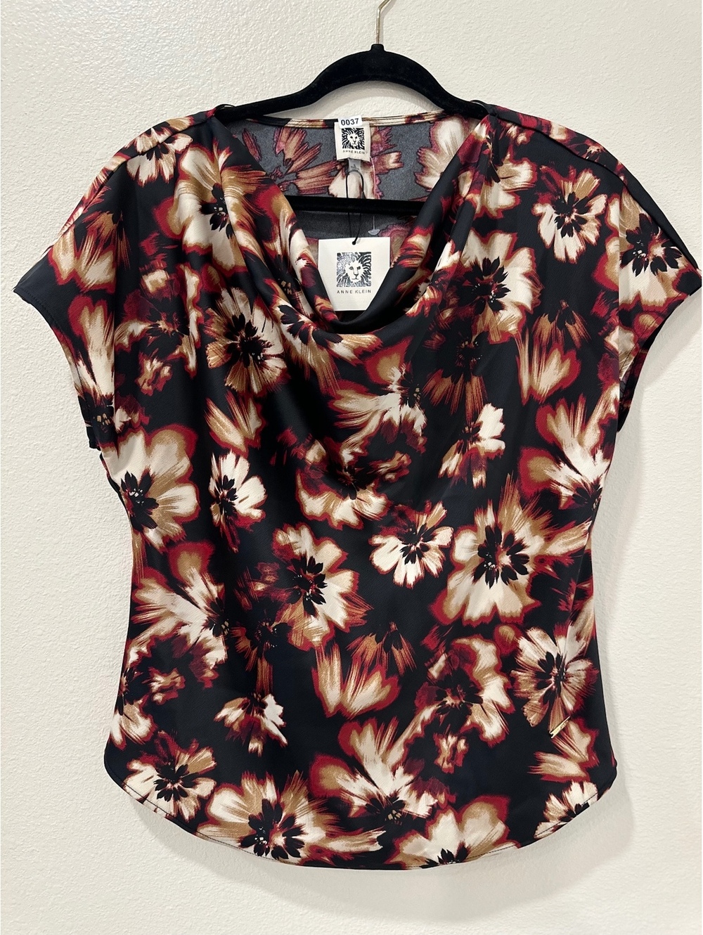 NWT Anne Klein Women's Floral Print Cowl Neck Blouse Size Small